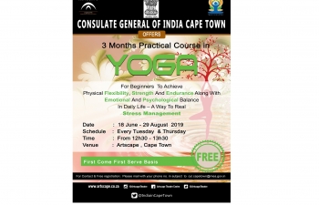 Circular regarding a free 3-months course in Yoga by Consulate’s Teacher of Indian Culture, a Yoga Guru from India, in partnership with the Artscape Theatre Centre, Cape Town